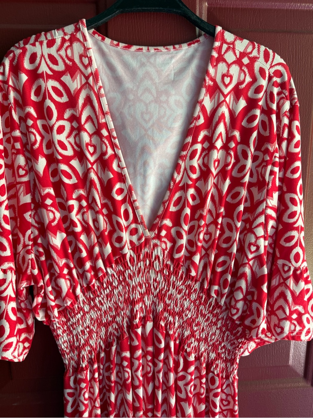 Red Printed V-Neck Smocked-Waist Maxi Dress - Picture 2 of 2